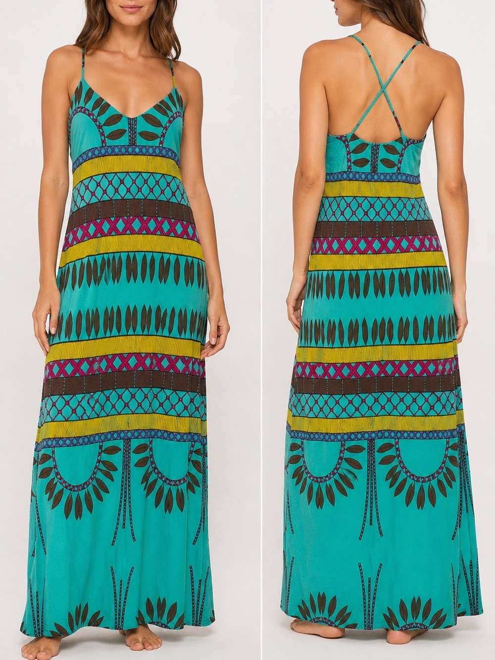 Mara Hoffman Frida Turquoise Silk Maxi Slip Dress NWT Size M 100% Silk